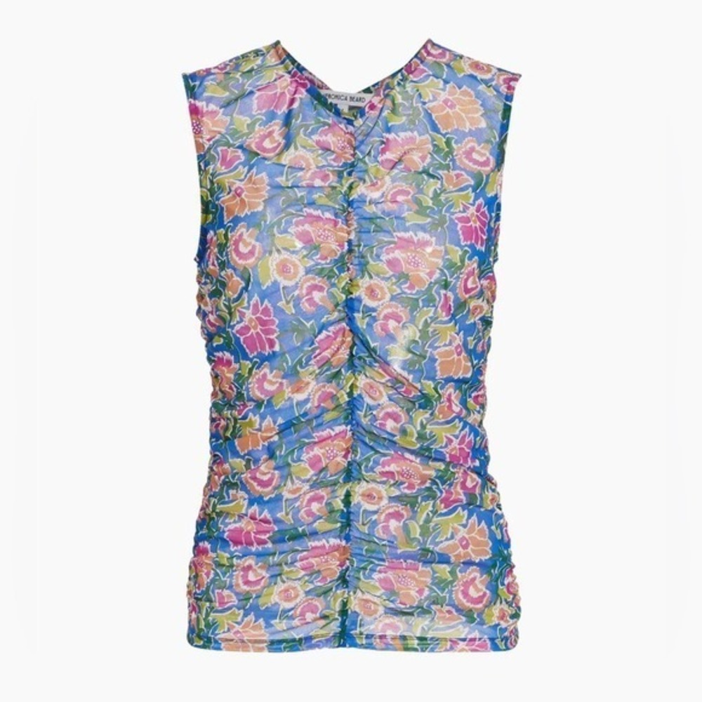 New Veronica Beard $298.00 Tazmin Ruched Floral Mesh Top Size 10